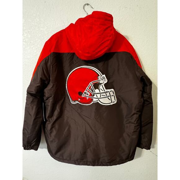 GIII Apparel Group NFL Browns Hooded Puffer Jacket Brown & Orange Size XL - Picture 2 of 11